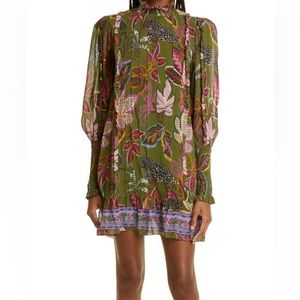 Farm Rio Wild Jungle Long Sleeve  Minidress